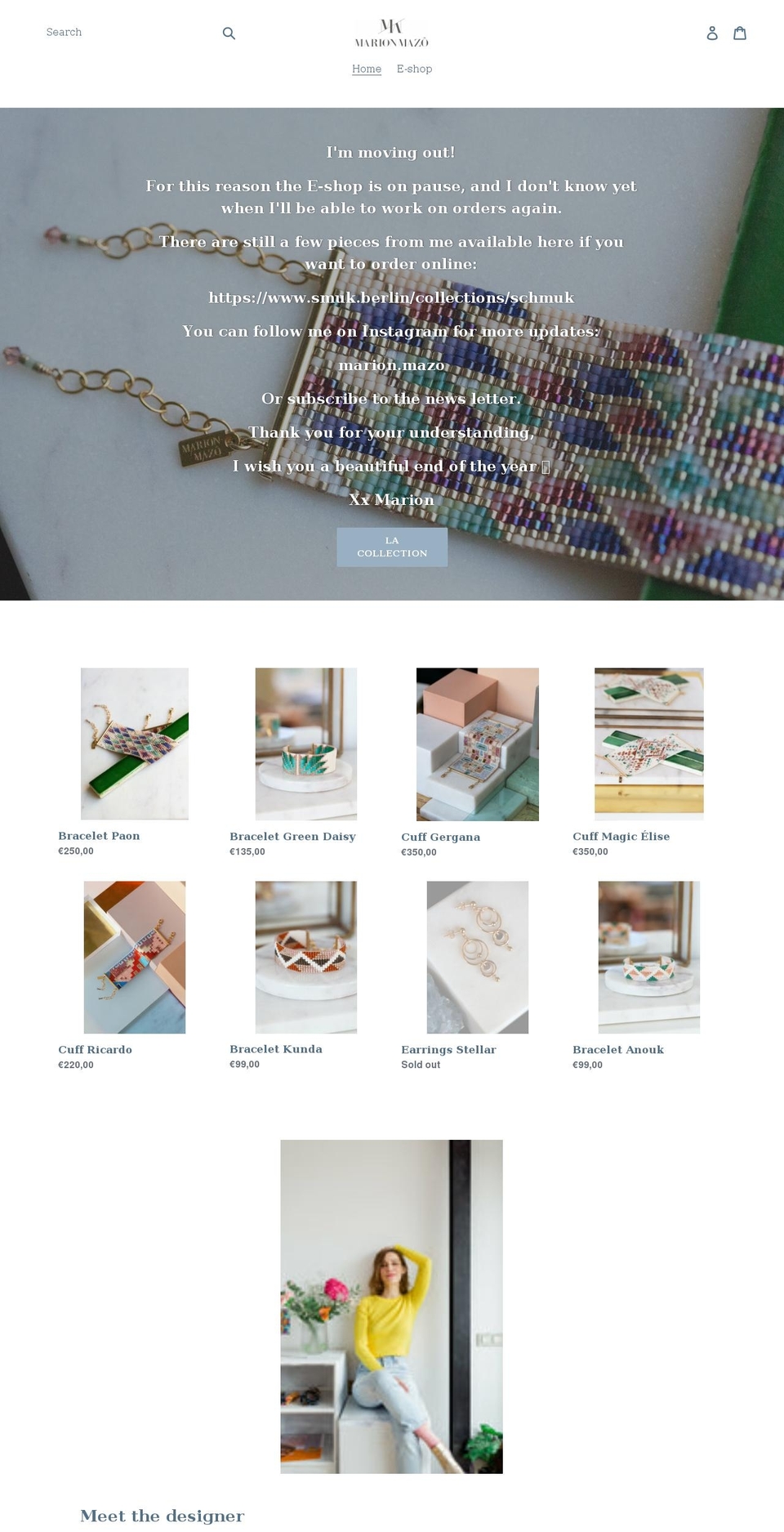 marionmazojewellery.com shopify website screenshot