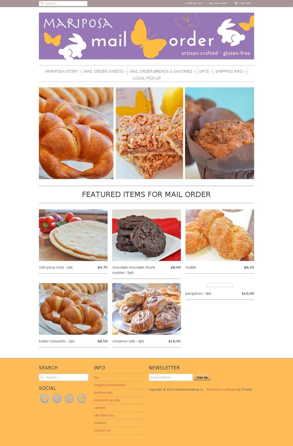mariposabaking.net shopify website screenshot