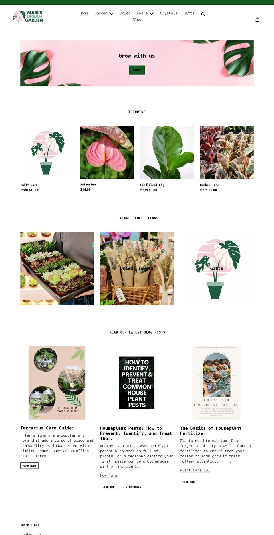 maris-urbangarden.com shopify website screenshot