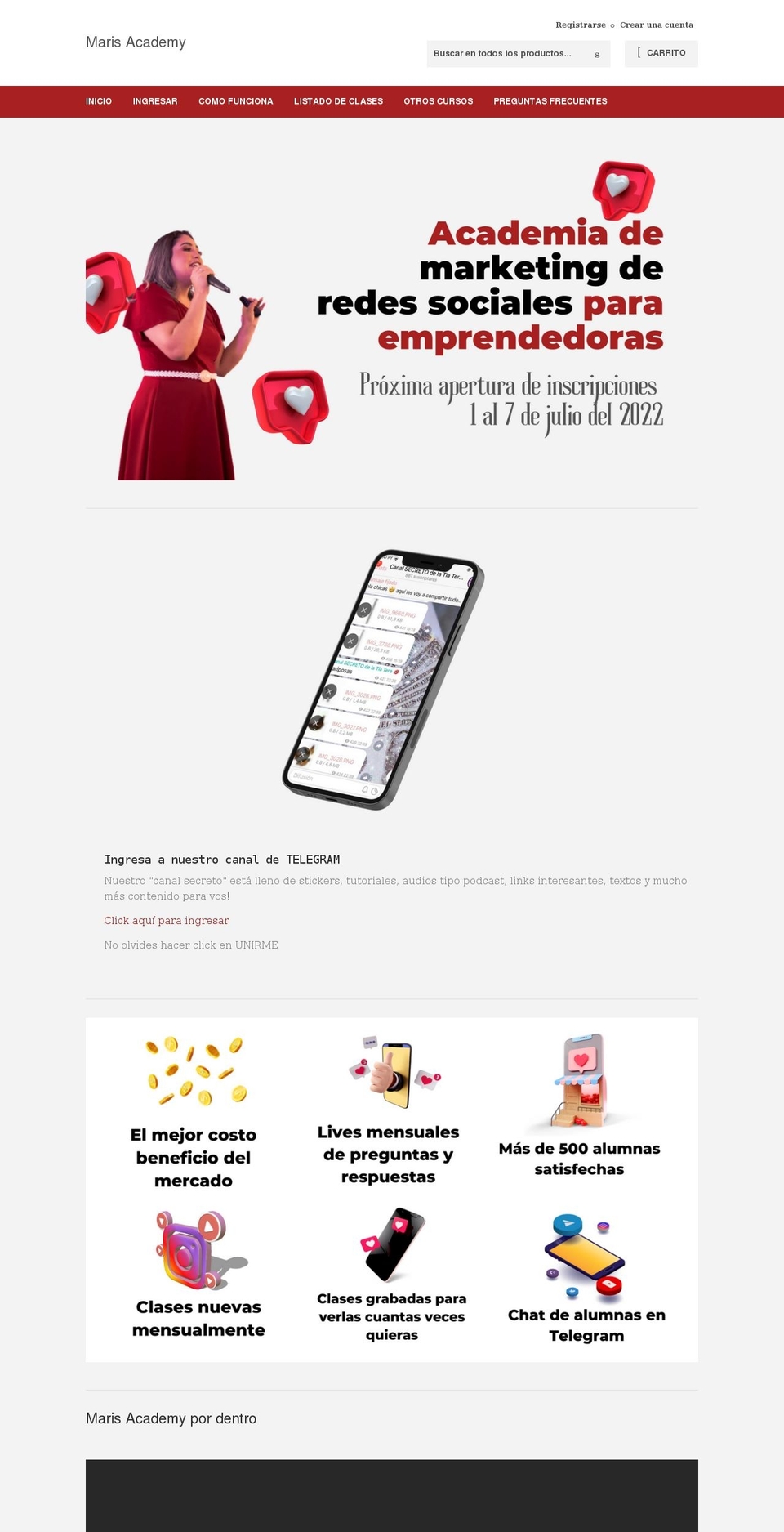 marisacademy.com shopify website screenshot