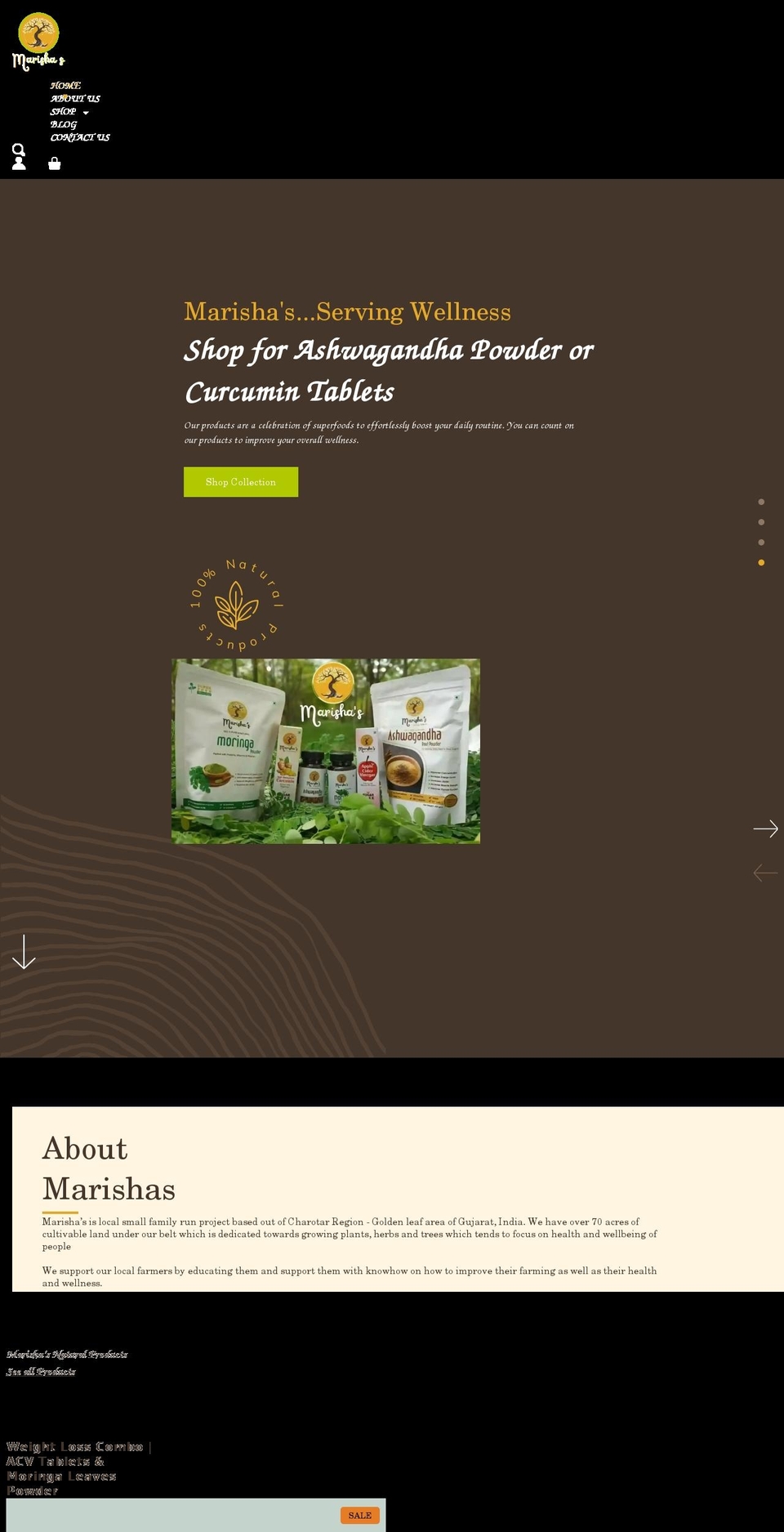 marishas.com shopify website screenshot