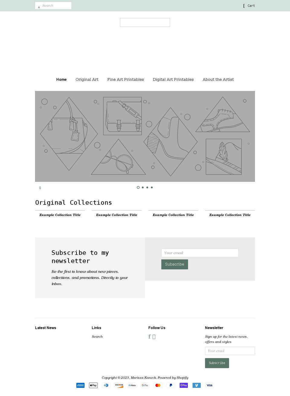 marissakaneck.com shopify website screenshot