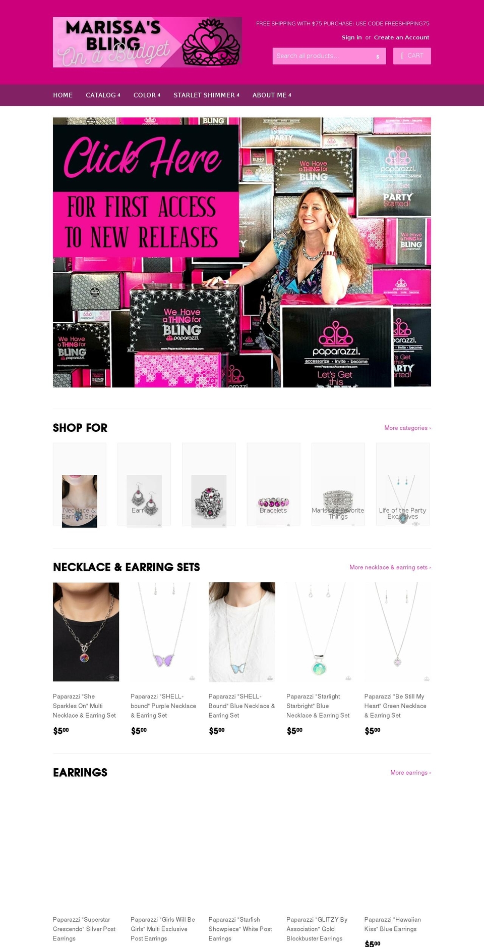 marissasblingonabudget.com — Shopify storefront screenshot