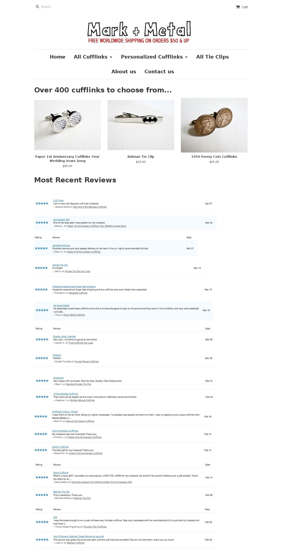 markandmetal.com shopify website screenshot