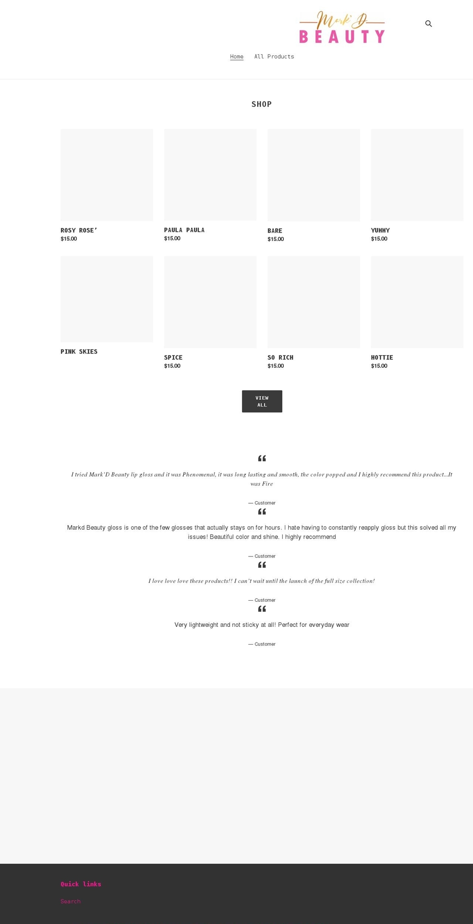 markdbeautycosmetics.com shopify website screenshot