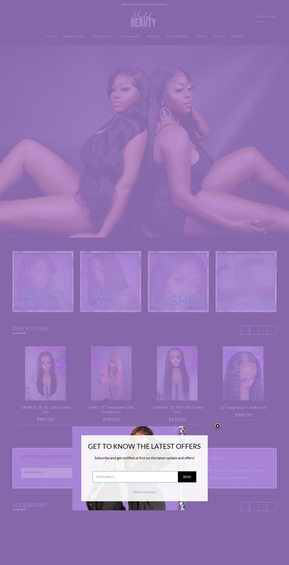 markedbeautycollection.com shopify website screenshot
