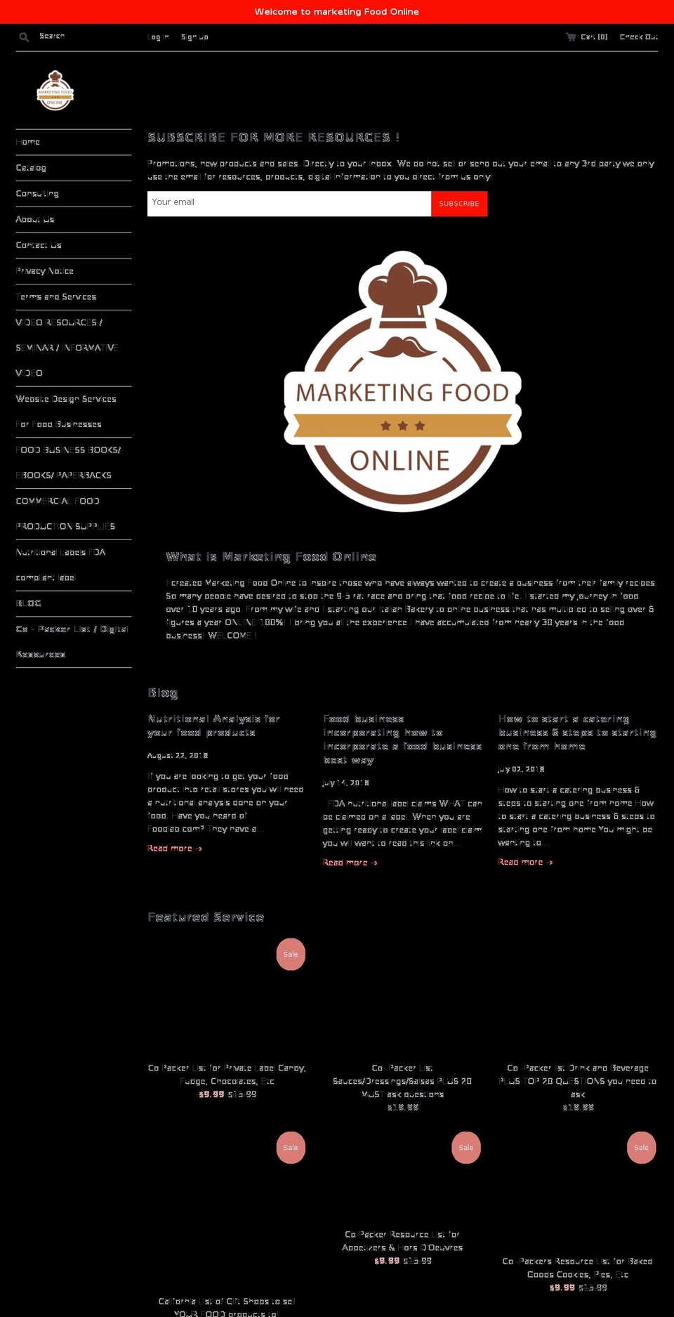 marketingfoodonline.com shopify website screenshot