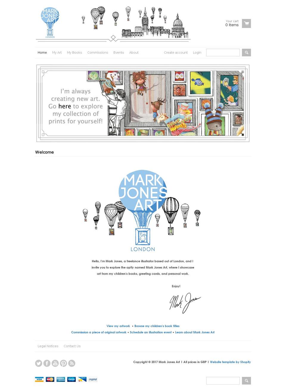markjonesart.com shopify website screenshot