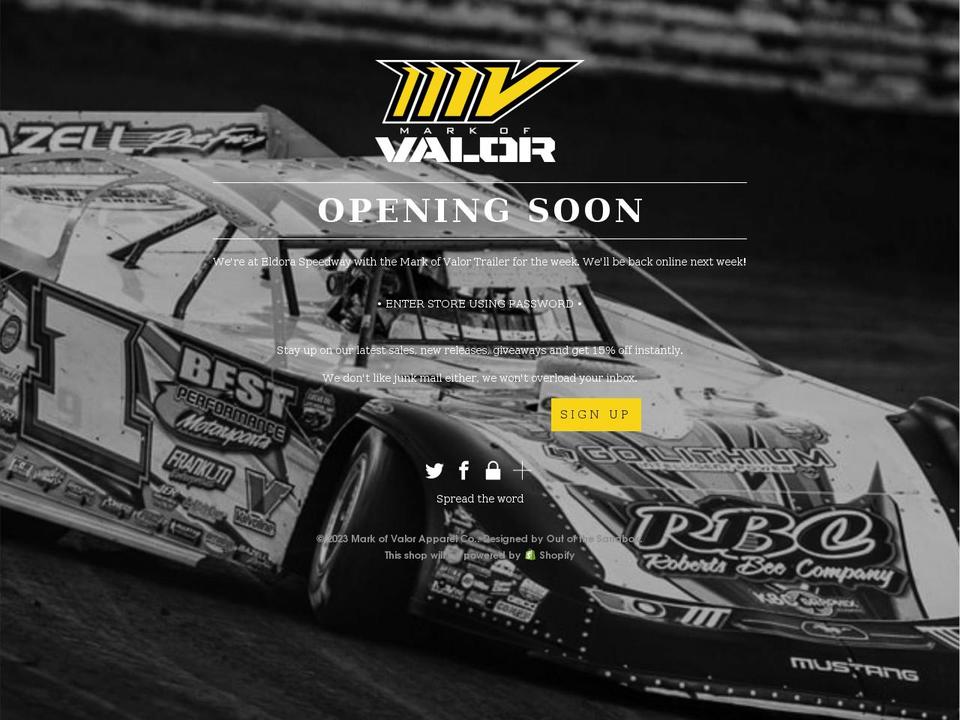 markofvalor.com shopify website screenshot