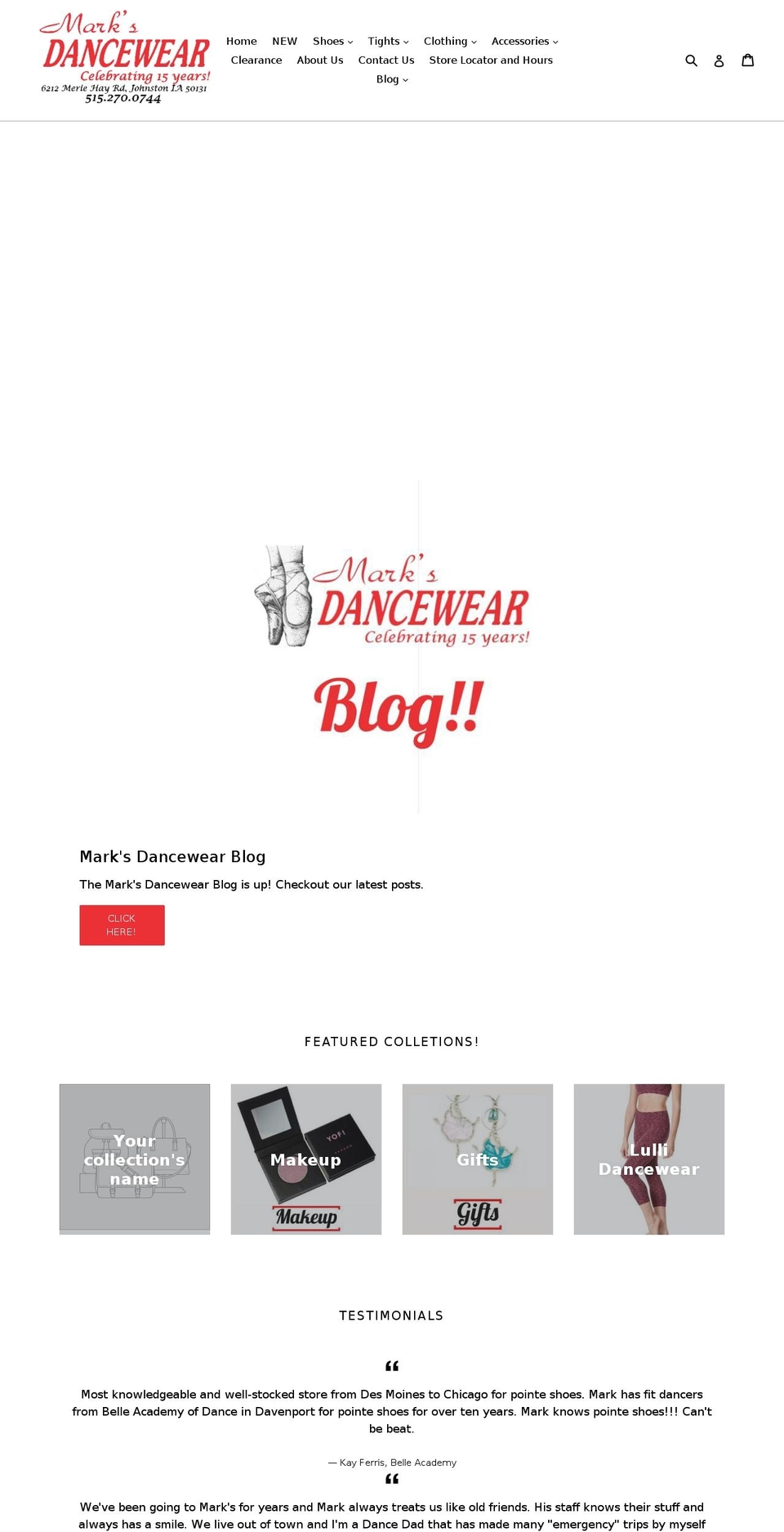 marksdancewear.com shopify website screenshot