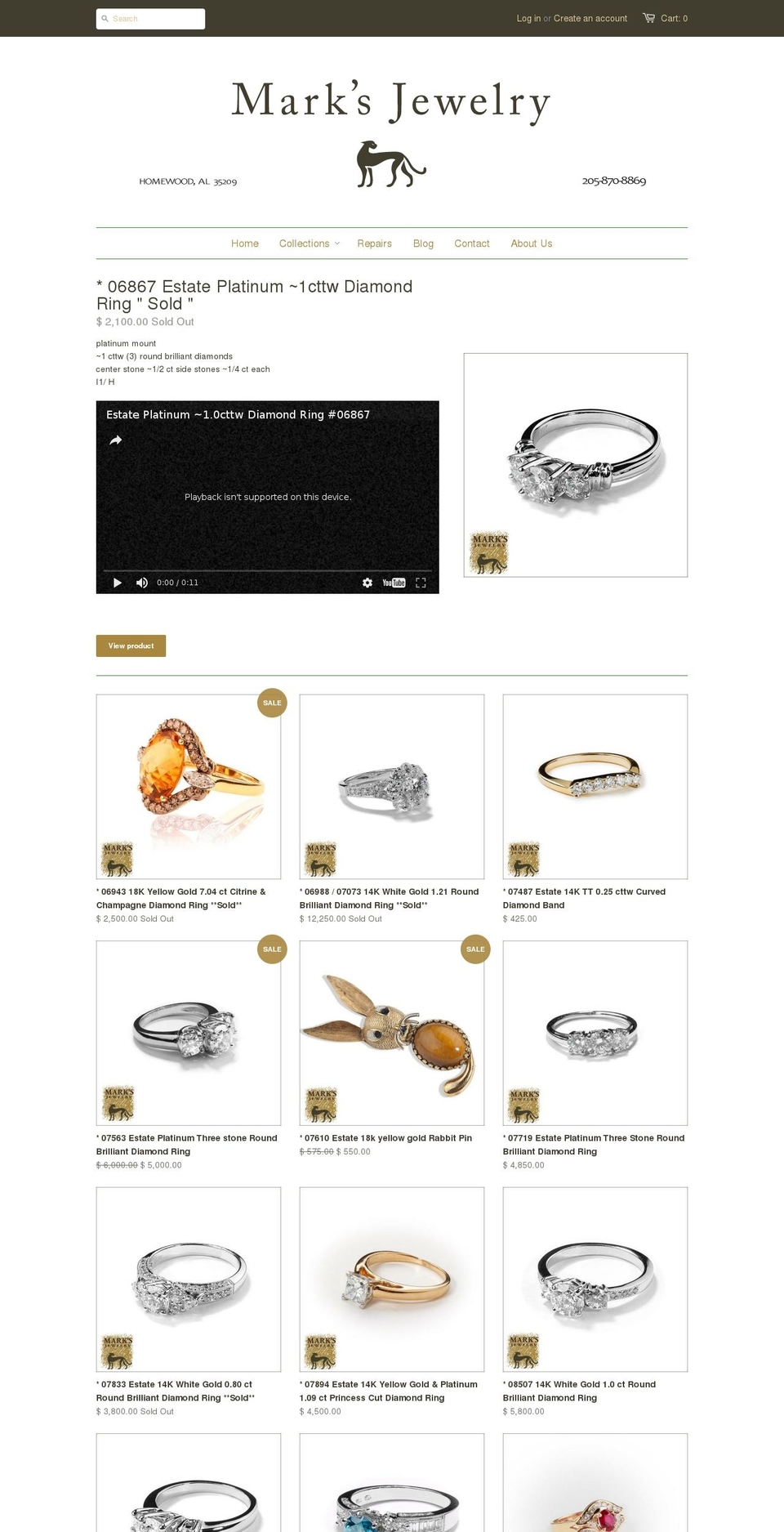 marksjewelryhomewood.com shopify website screenshot