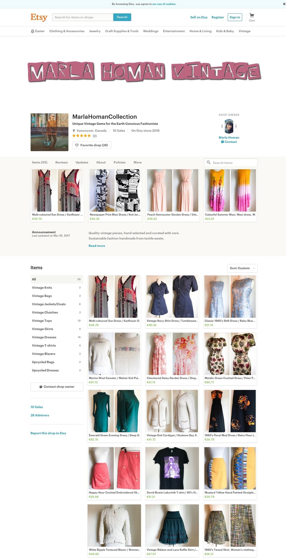 marlahomancollection.com shopify website screenshot