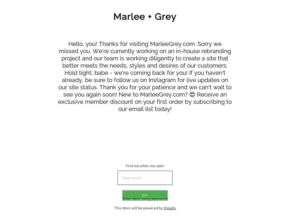 marleegrey.com — Shopify storefront screenshot