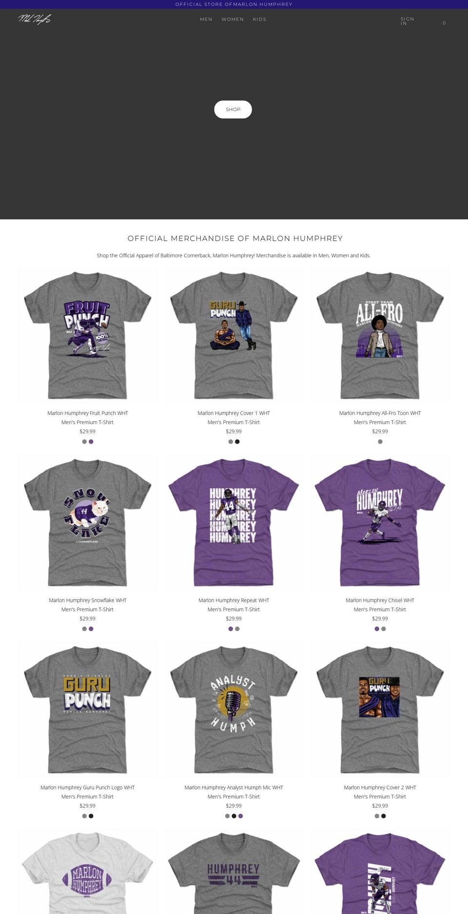 marlon-humphrey.myshopify.com shopify website screenshot