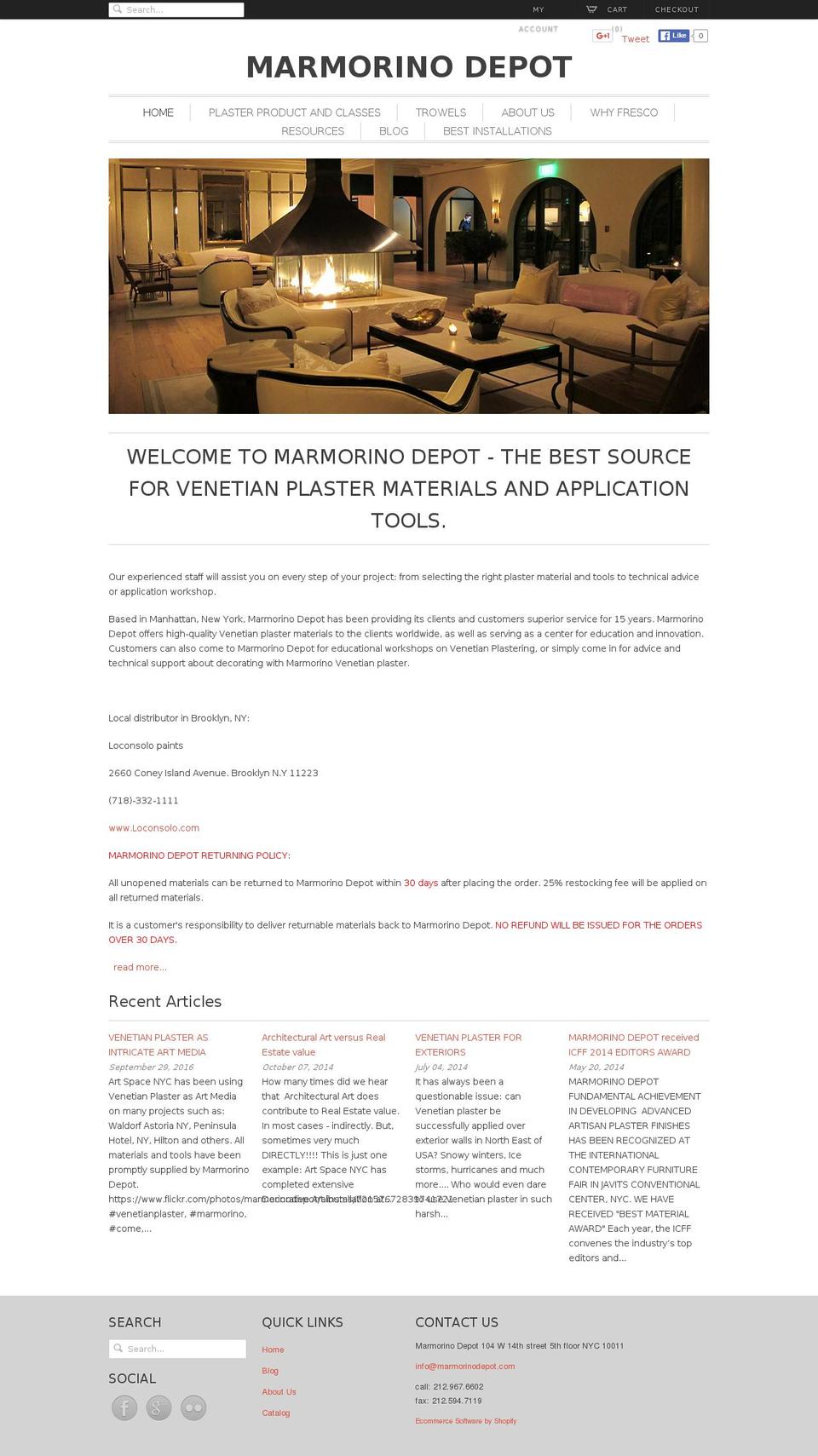 marmorinodepot.com shopify website screenshot
