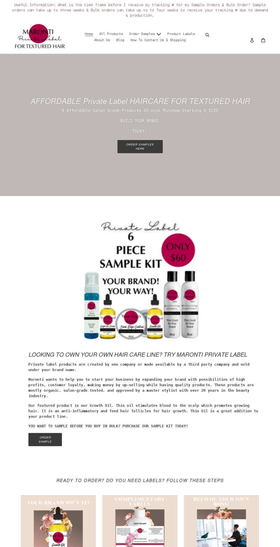 marontiprivatelabel.com shopify website screenshot