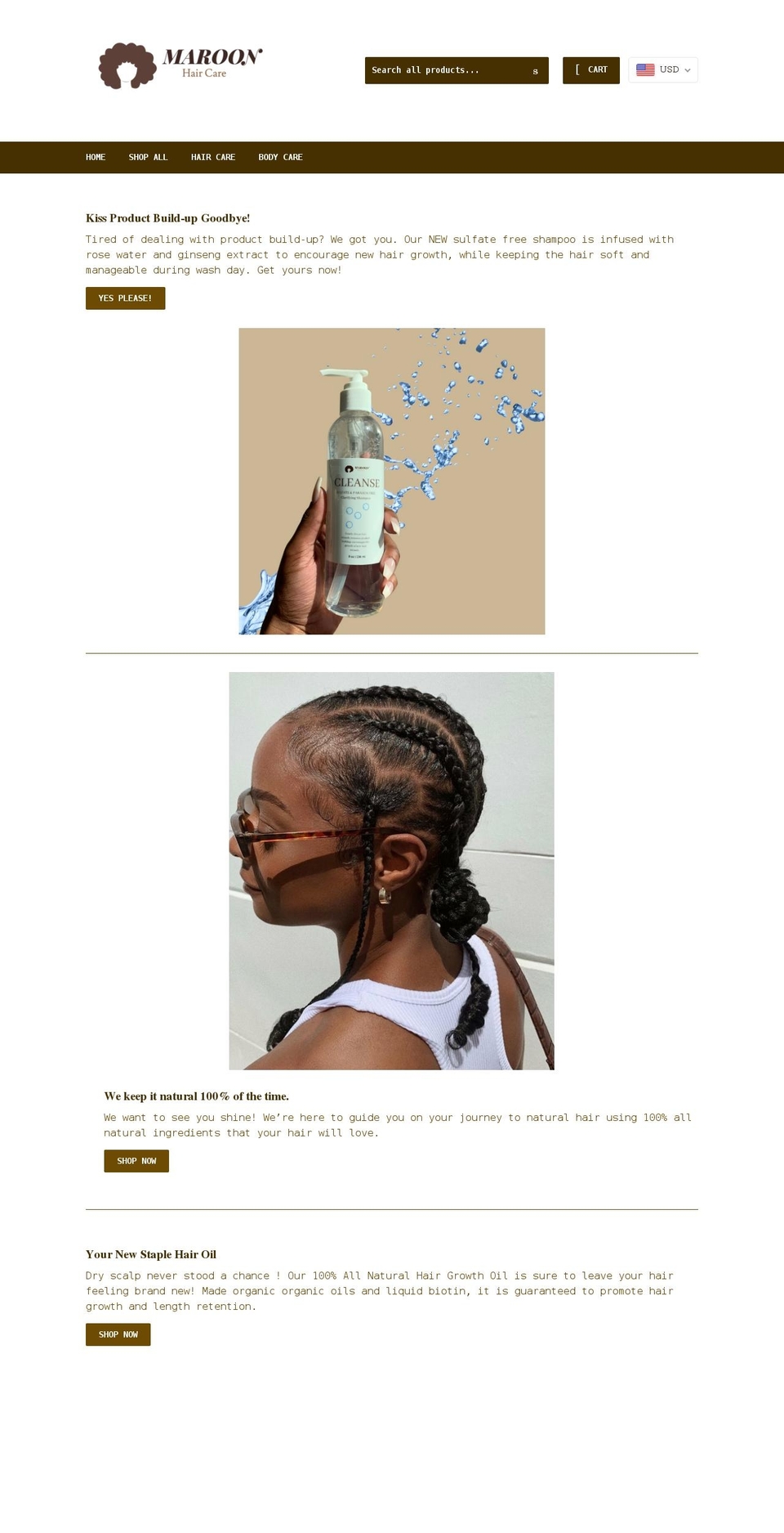 maroonhaircare.com shopify website screenshot