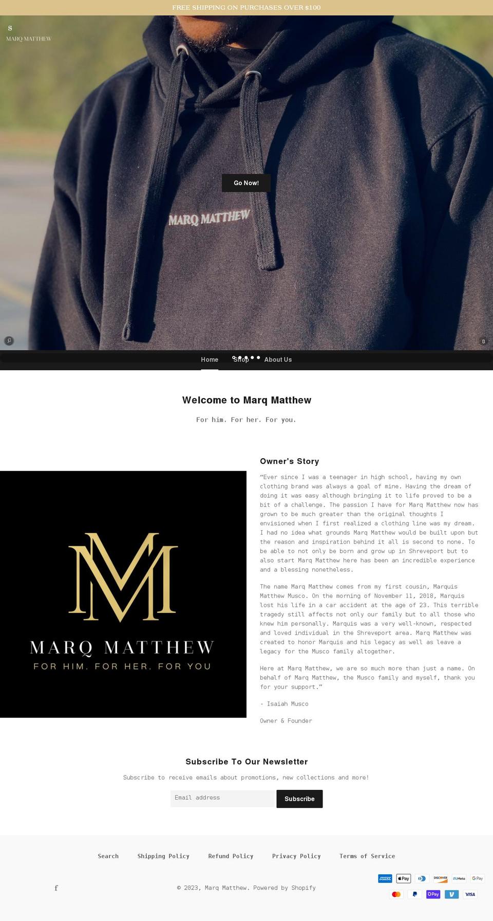 marqmatthew.com shopify website screenshot
