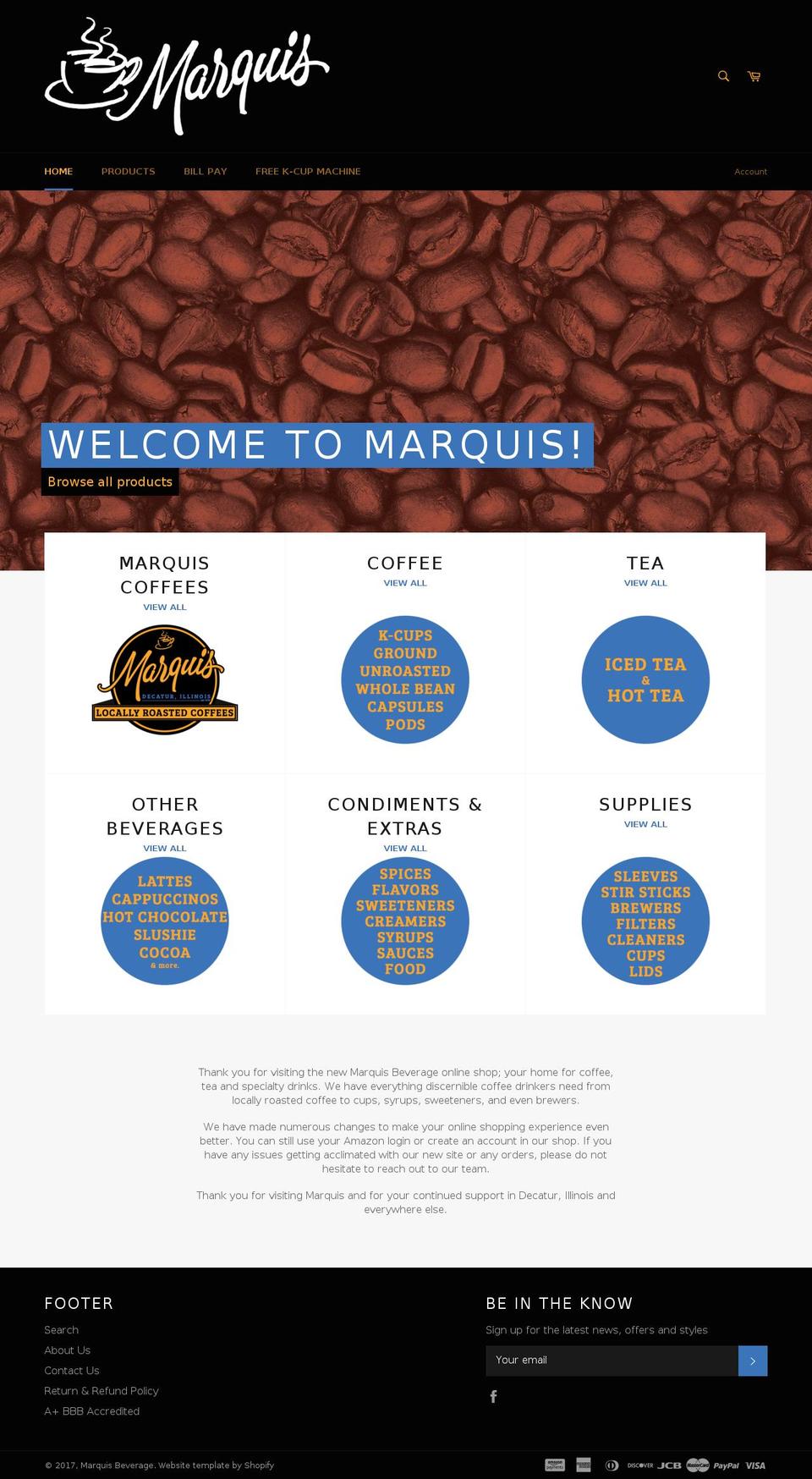 marquisbeverage.com shopify website screenshot