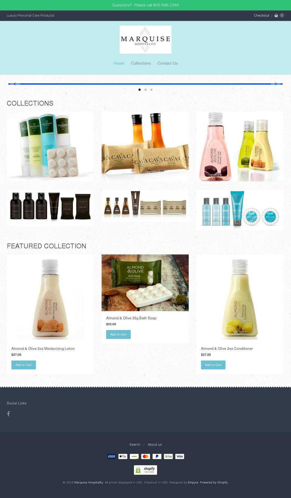marquisehospitality.com — Shopify storefront screenshot