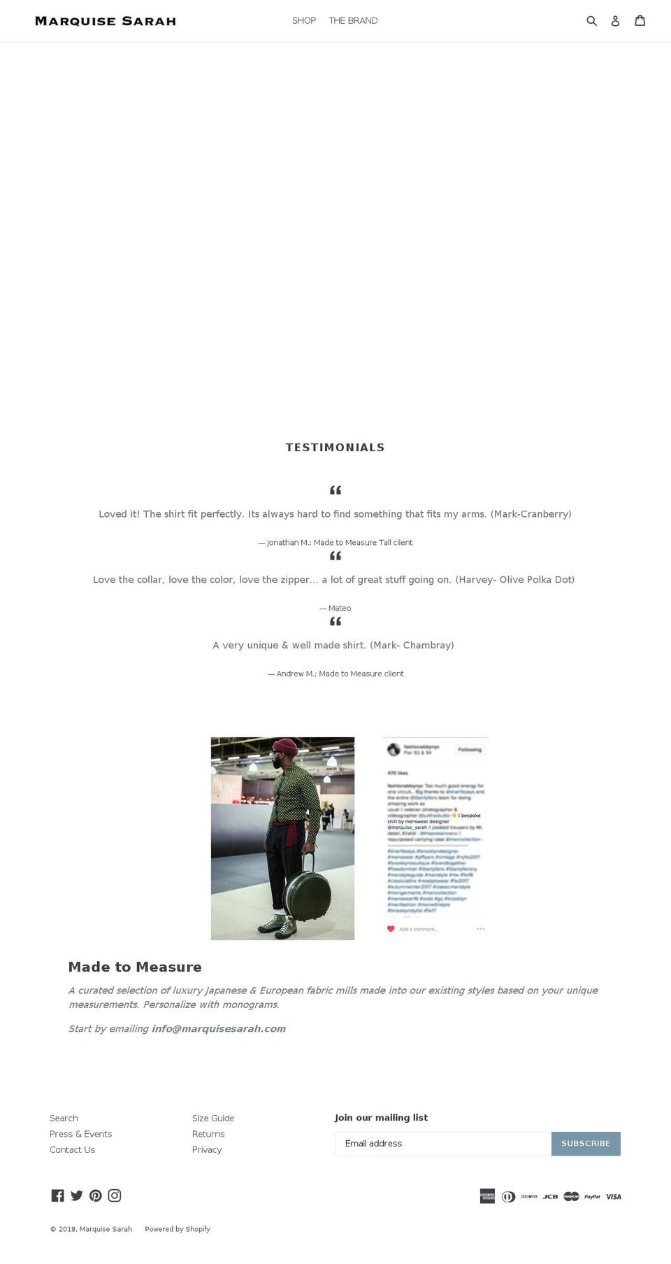 marquisesara.com — Shopify storefront screenshot