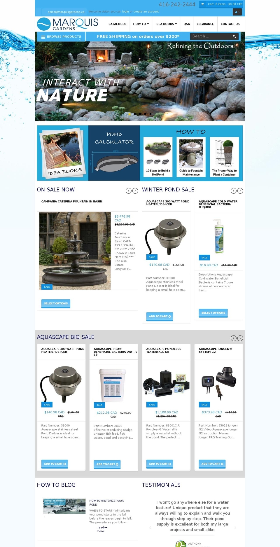 marquiswatergardens.com shopify website screenshot