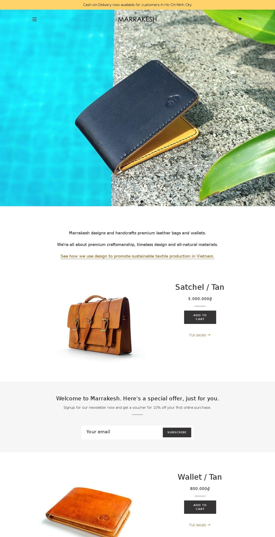 marrakeshleather.com shopify website screenshot