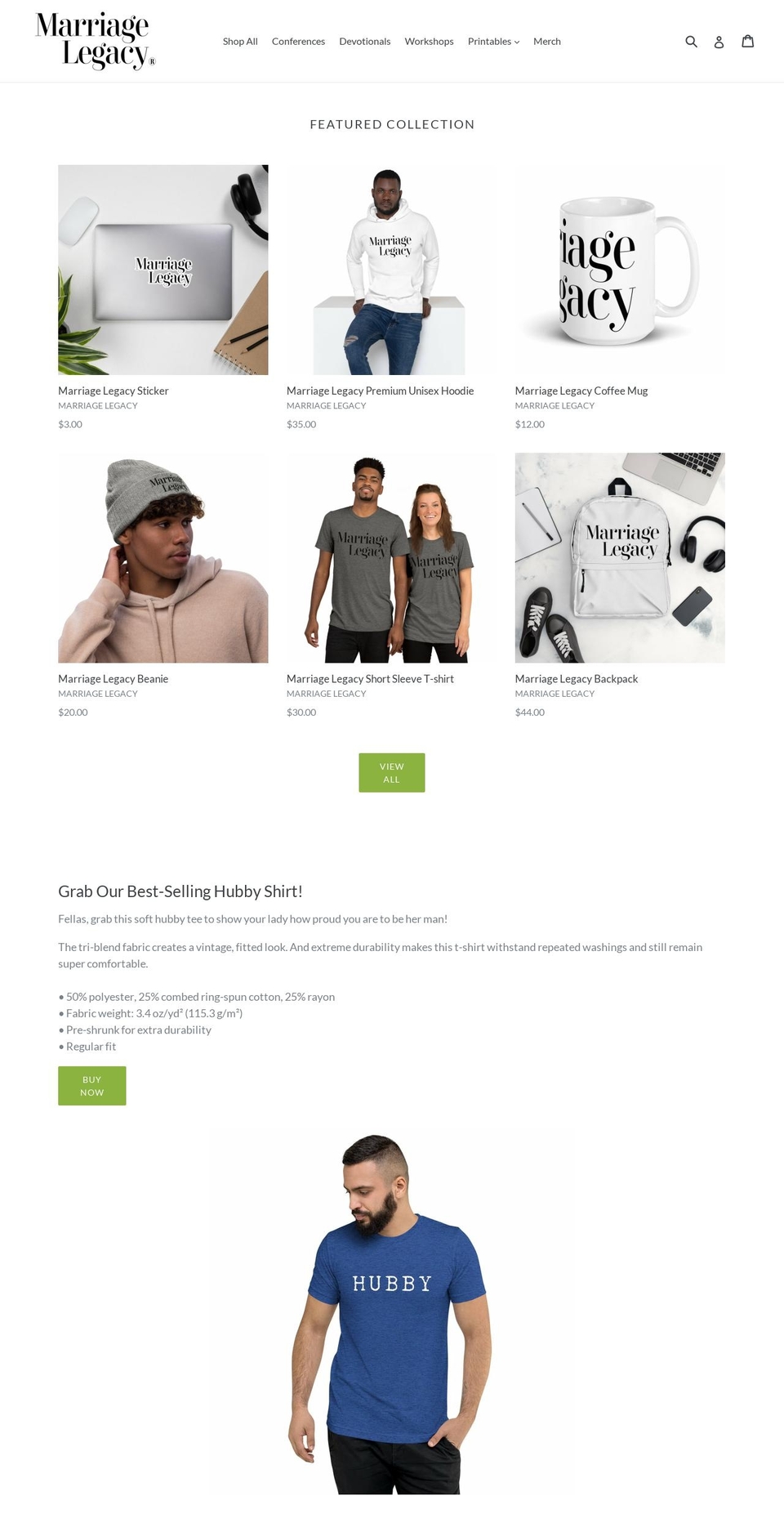 marriagelegacy.com shopify website screenshot
