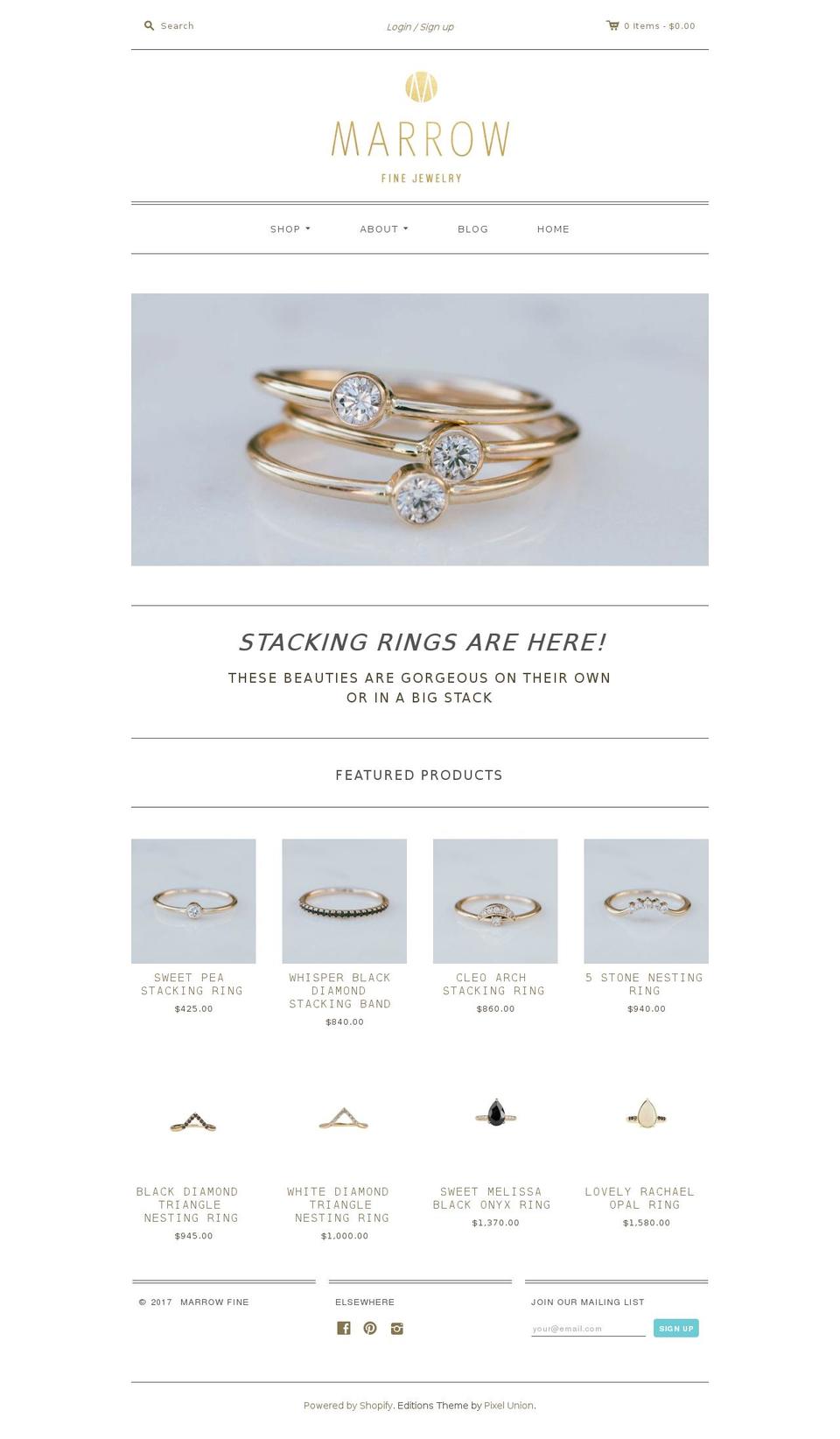 marrowfine.com shopify website screenshot