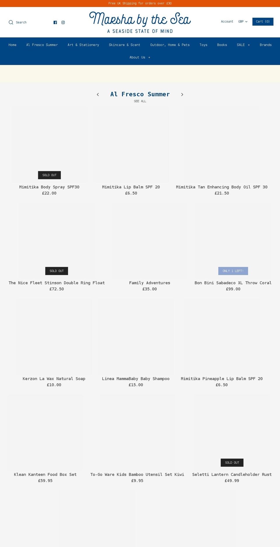 marshabythesea.com — Shopify storefront screenshot