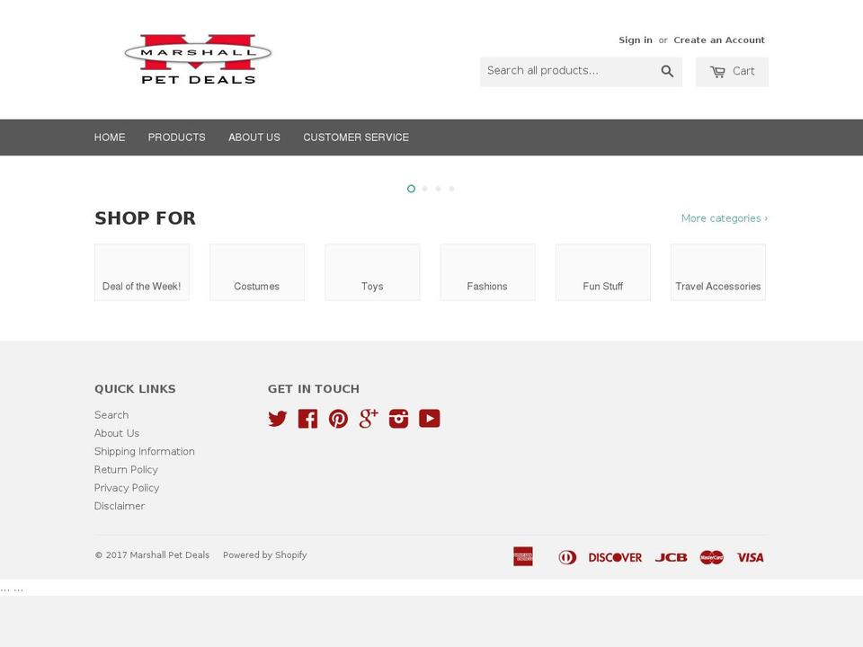 marshallpetdeals.com shopify website screenshot