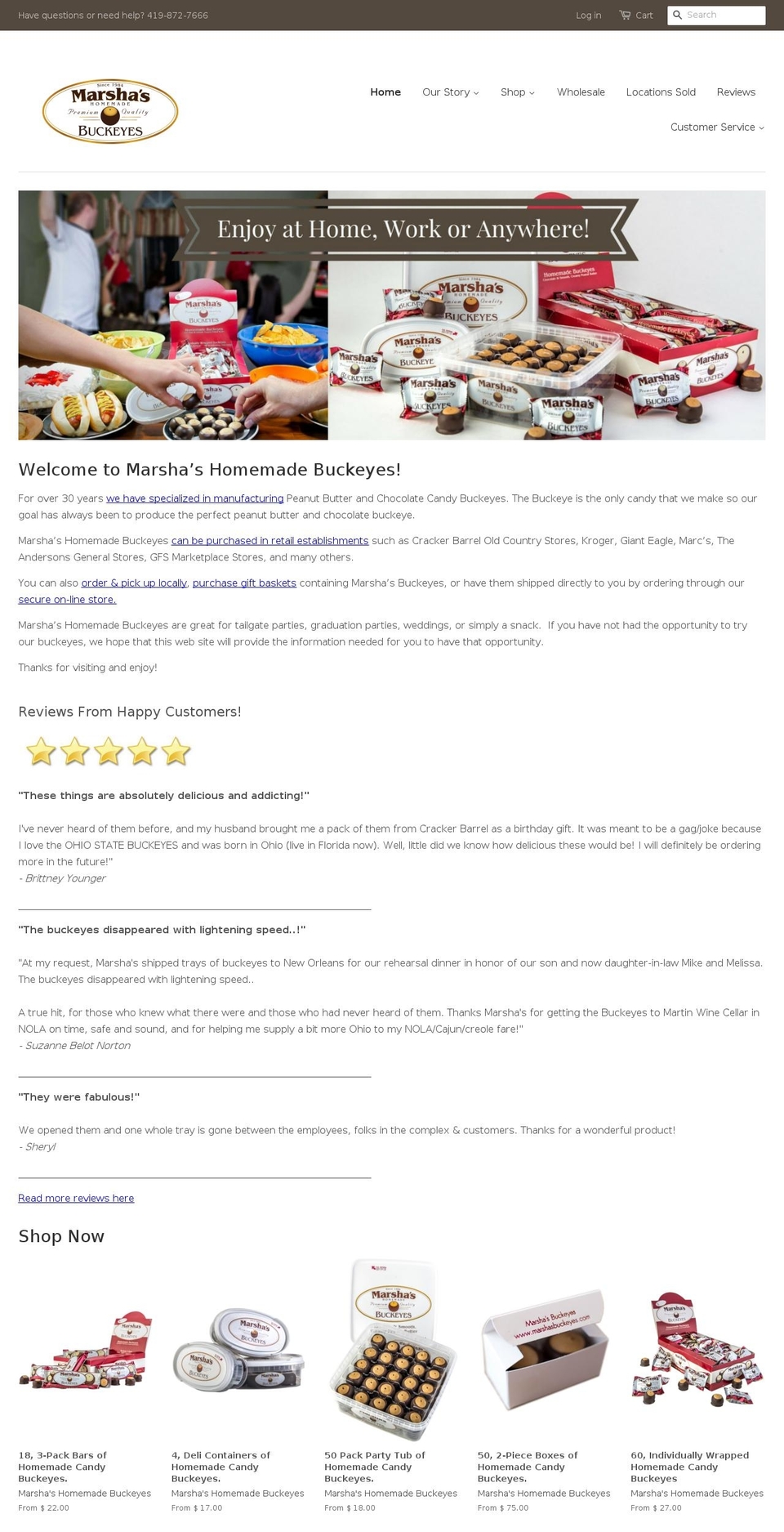 marshashomemadebuckeyes.com shopify website screenshot