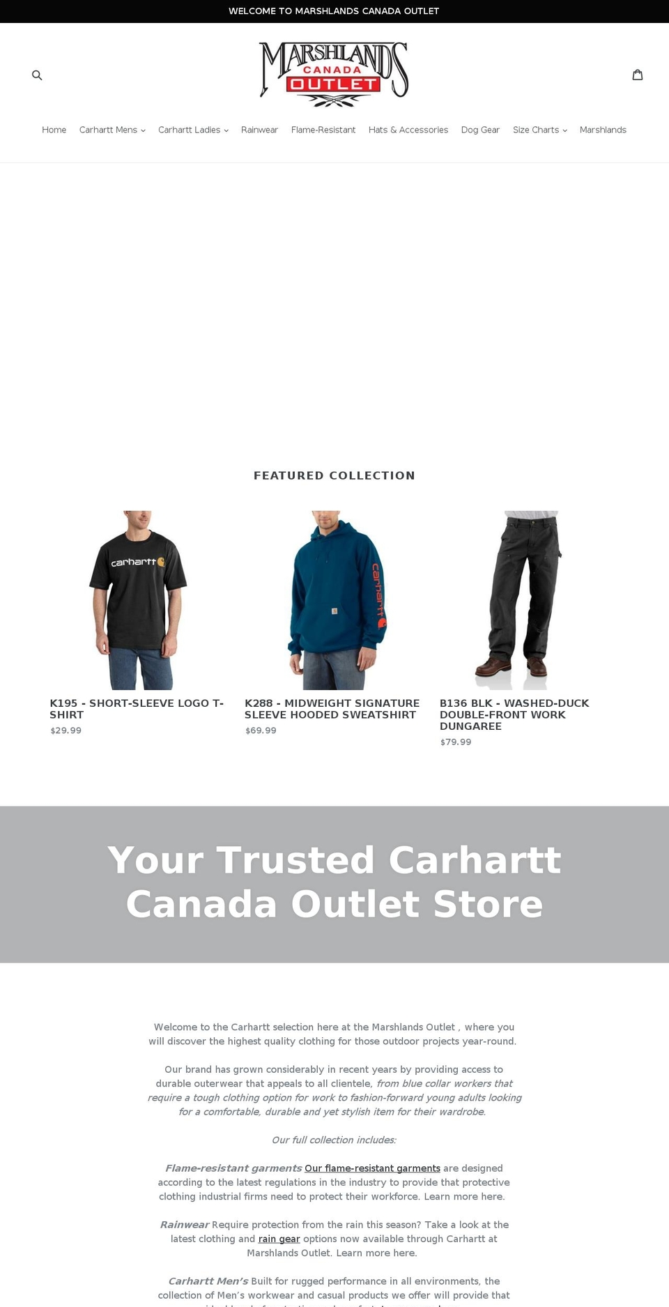 marshlandsoutlet.ca shopify website screenshot