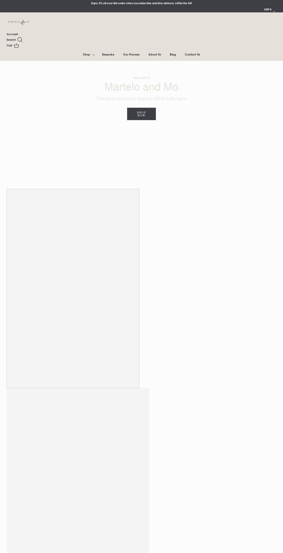 marteloandmo.co.uk shopify website screenshot