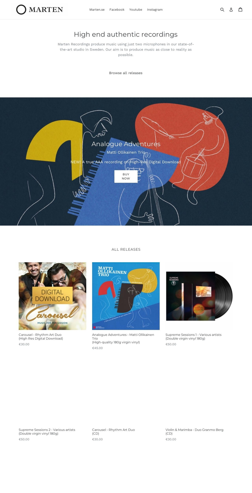 martenrecordings.com — Shopify storefront screenshot