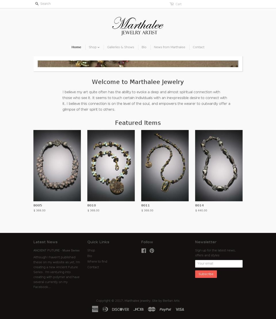 marthaleejewelry.com shopify website screenshot