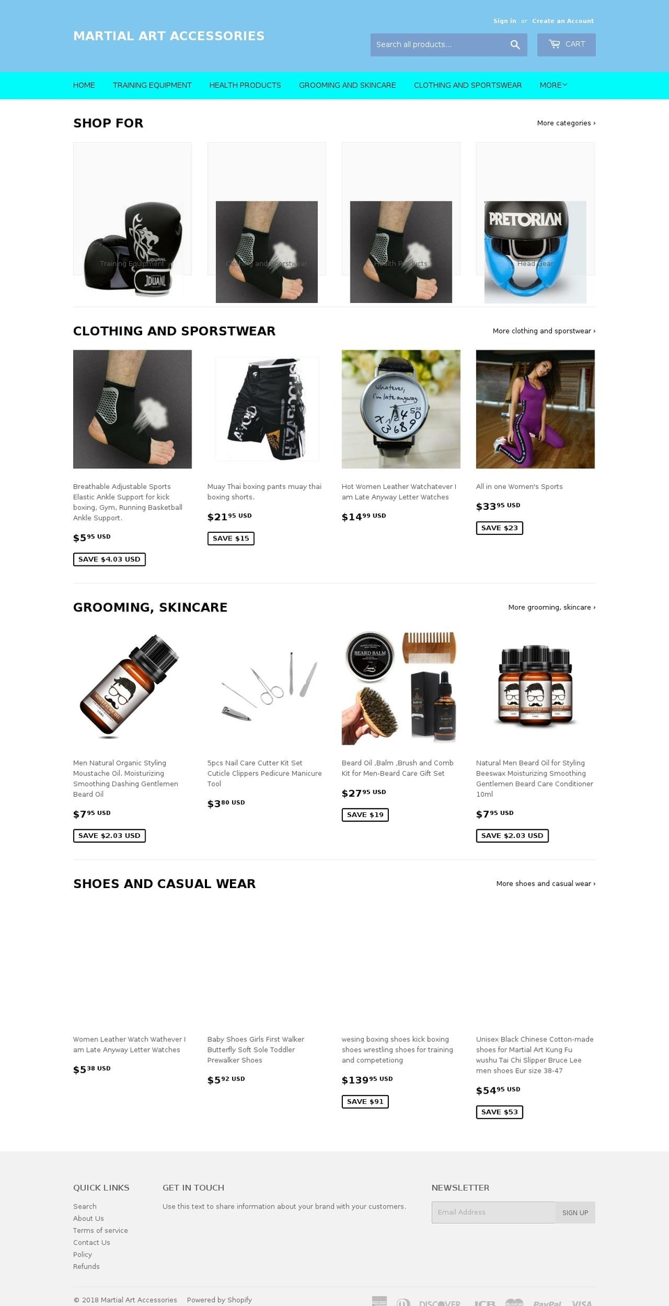 martialartaccessories.com — Shopify storefront screenshot
