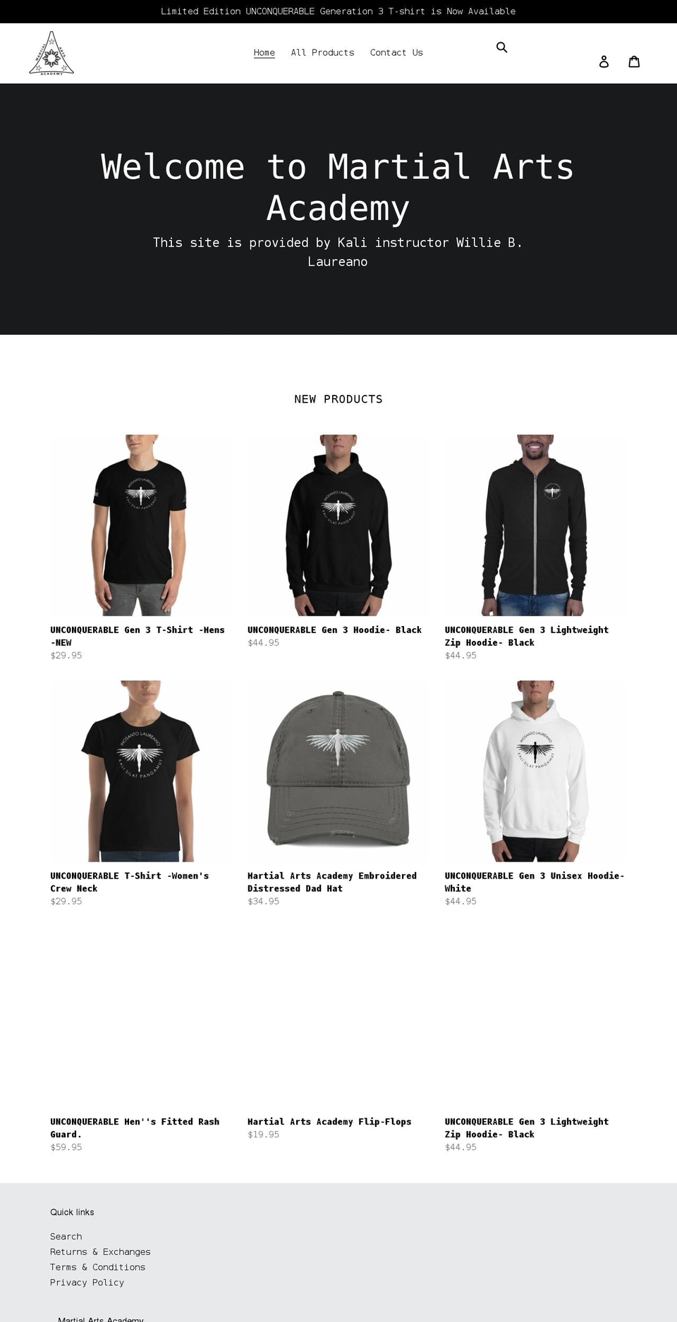 martialartsacademy.com shopify website screenshot