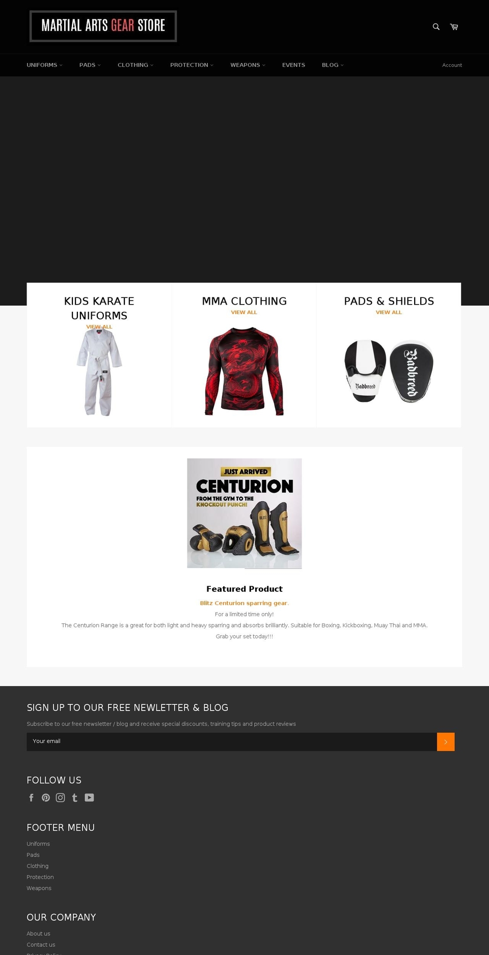 martialartsgearstore.com — Shopify storefront screenshot