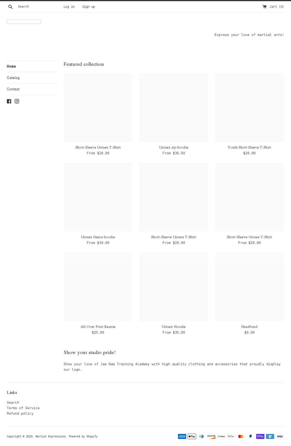 martialexpressions.com shopify website screenshot