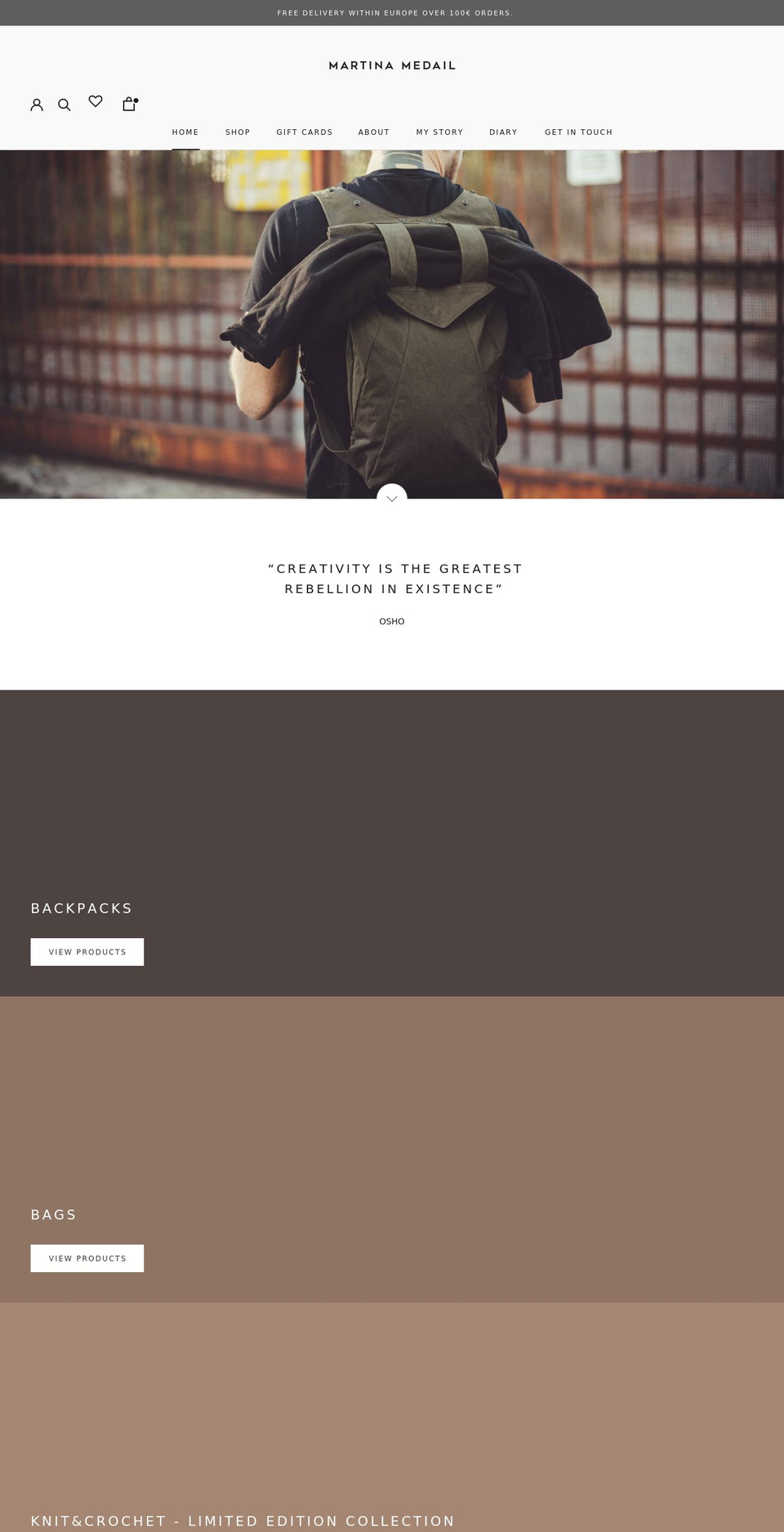 martinamedail.com shopify website screenshot