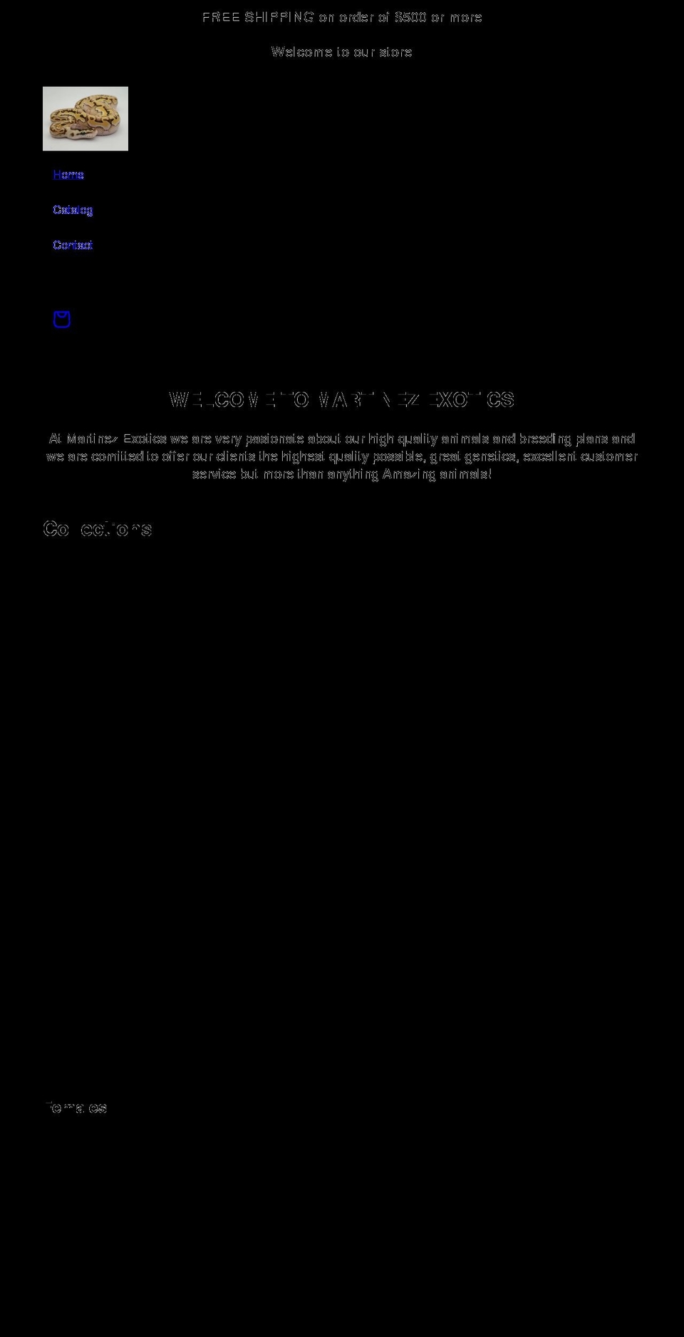 martinezexotics.com shopify website screenshot