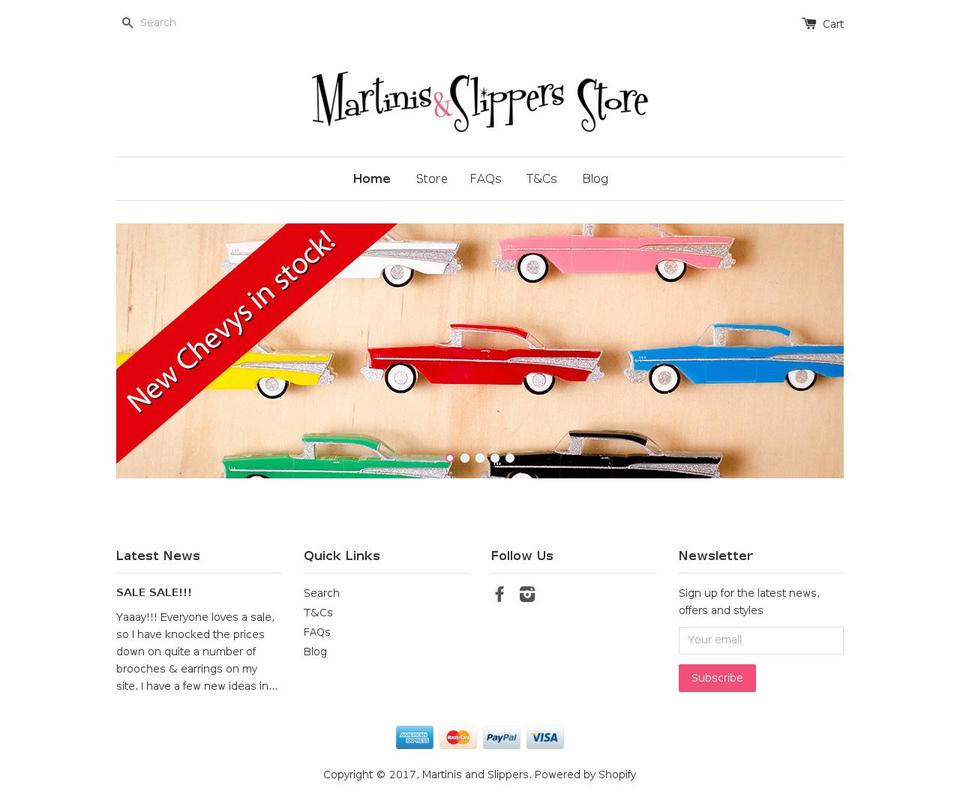 martinisandslippersstore.com shopify website screenshot