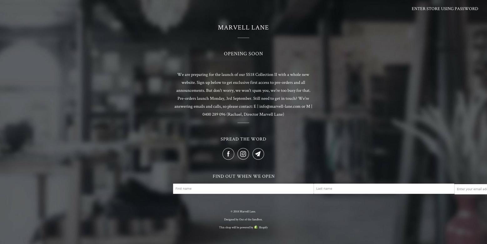 marvell-lane.com — Shopify storefront screenshot