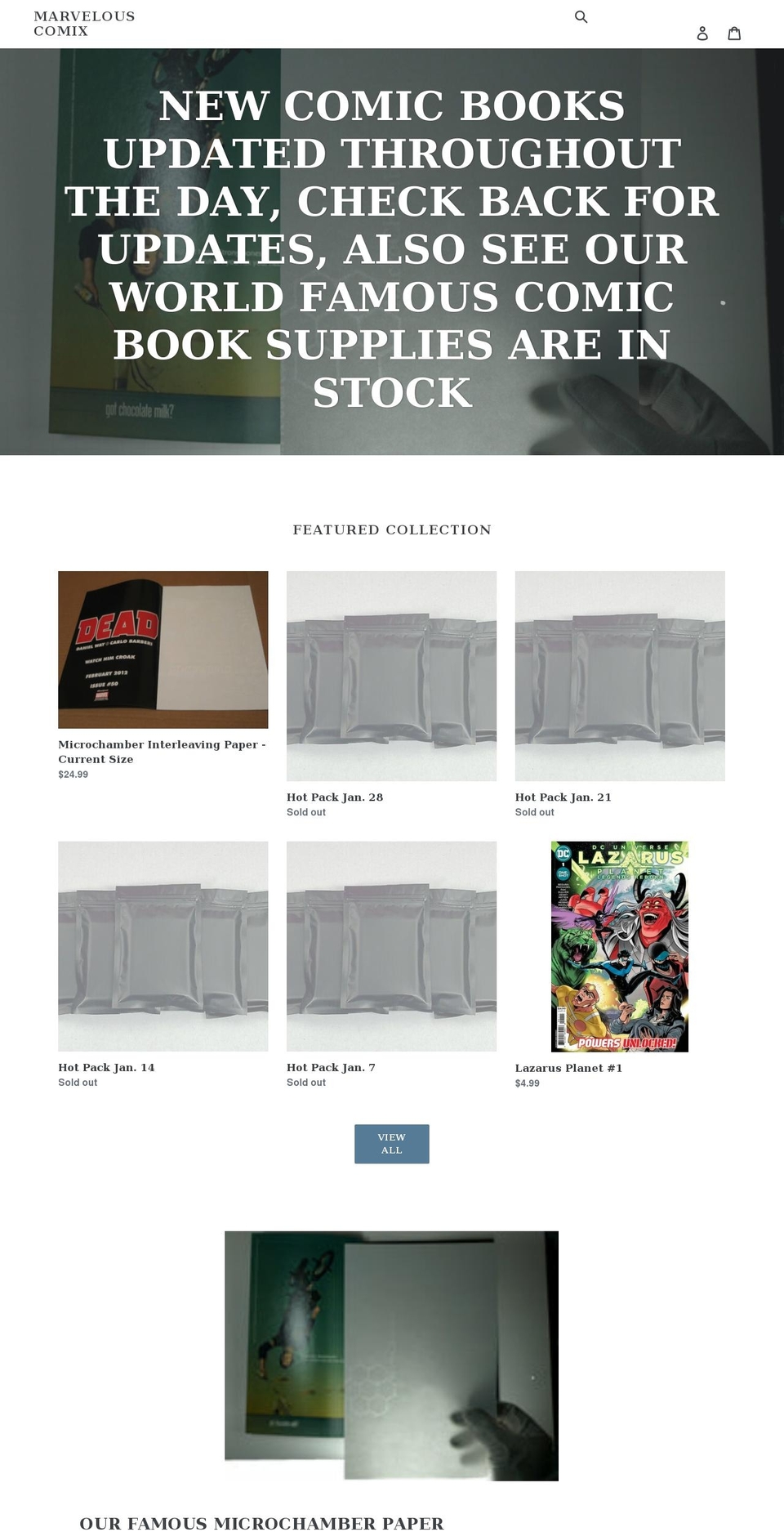 marvelouscomix.com shopify website screenshot