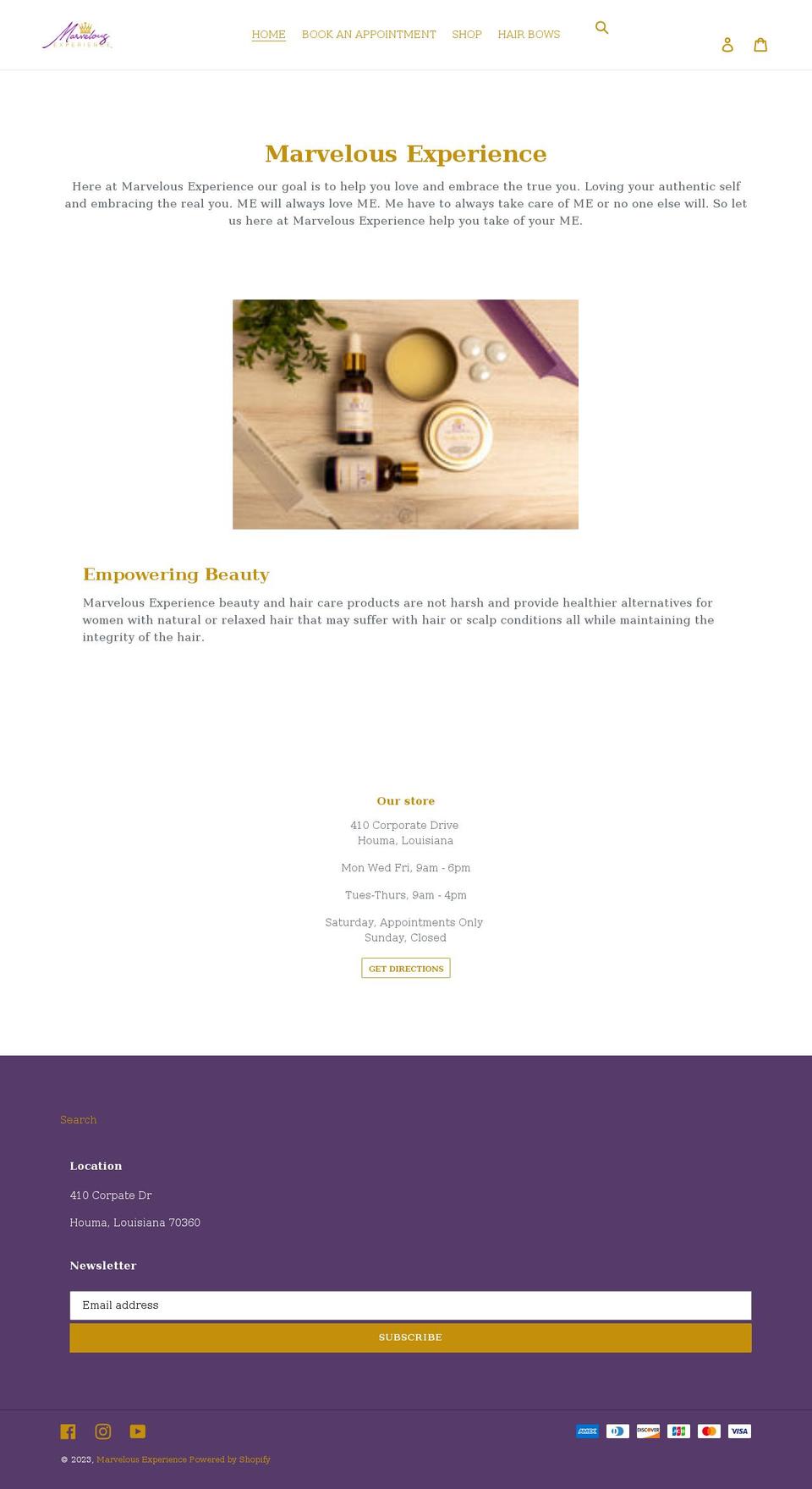 marvelousexperience.net shopify website screenshot