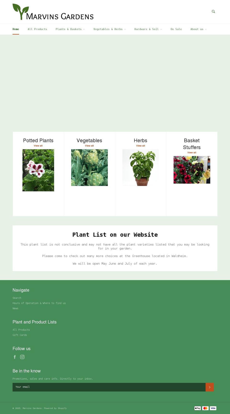 marvinsgardens.ca shopify website screenshot