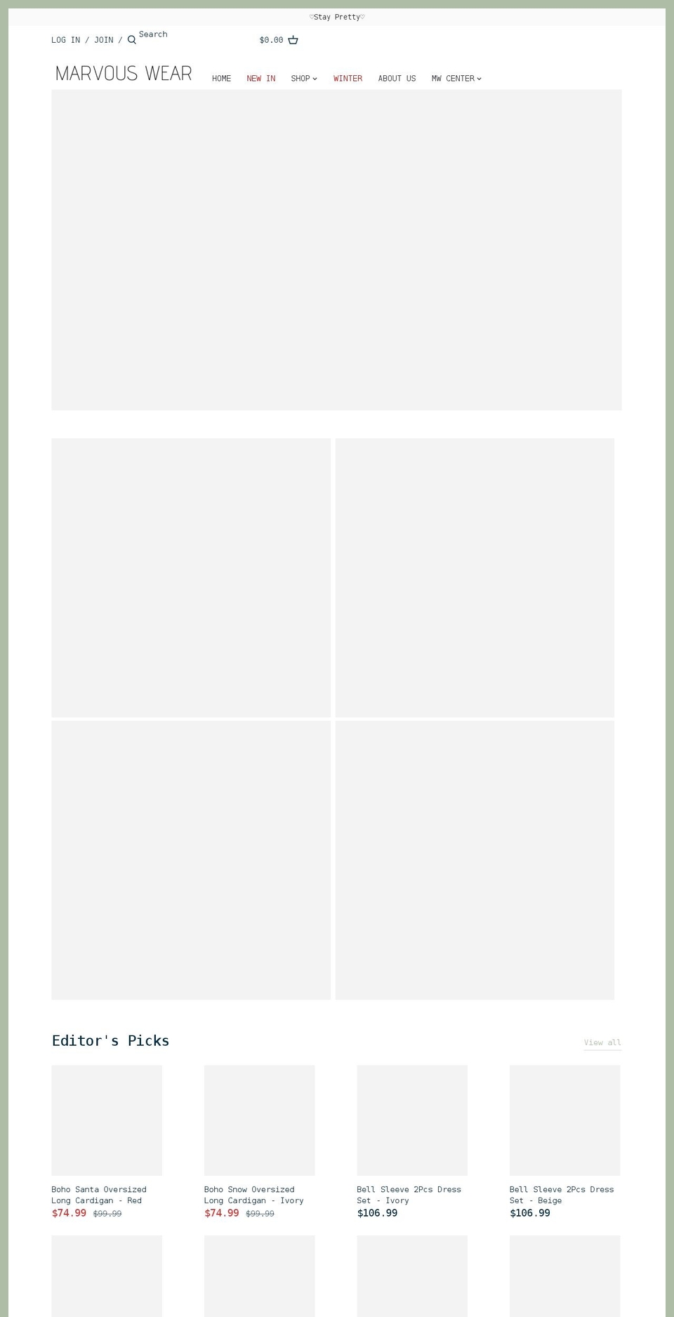 marvouswear.com shopify website screenshot