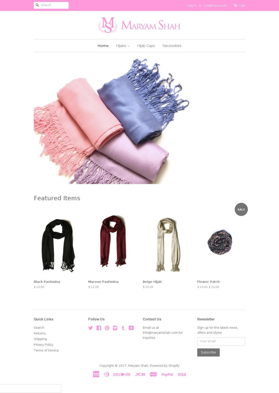 maryamshah.com shopify website screenshot