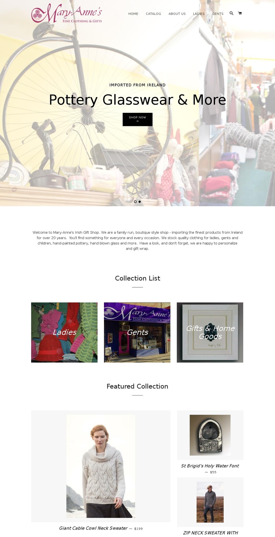 maryannesirishgiftshop.com shopify website screenshot